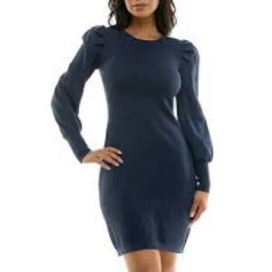 Maison Tara | Lux Sweater Dress with Puff Shoulder, Shimmer Navy, Size XL